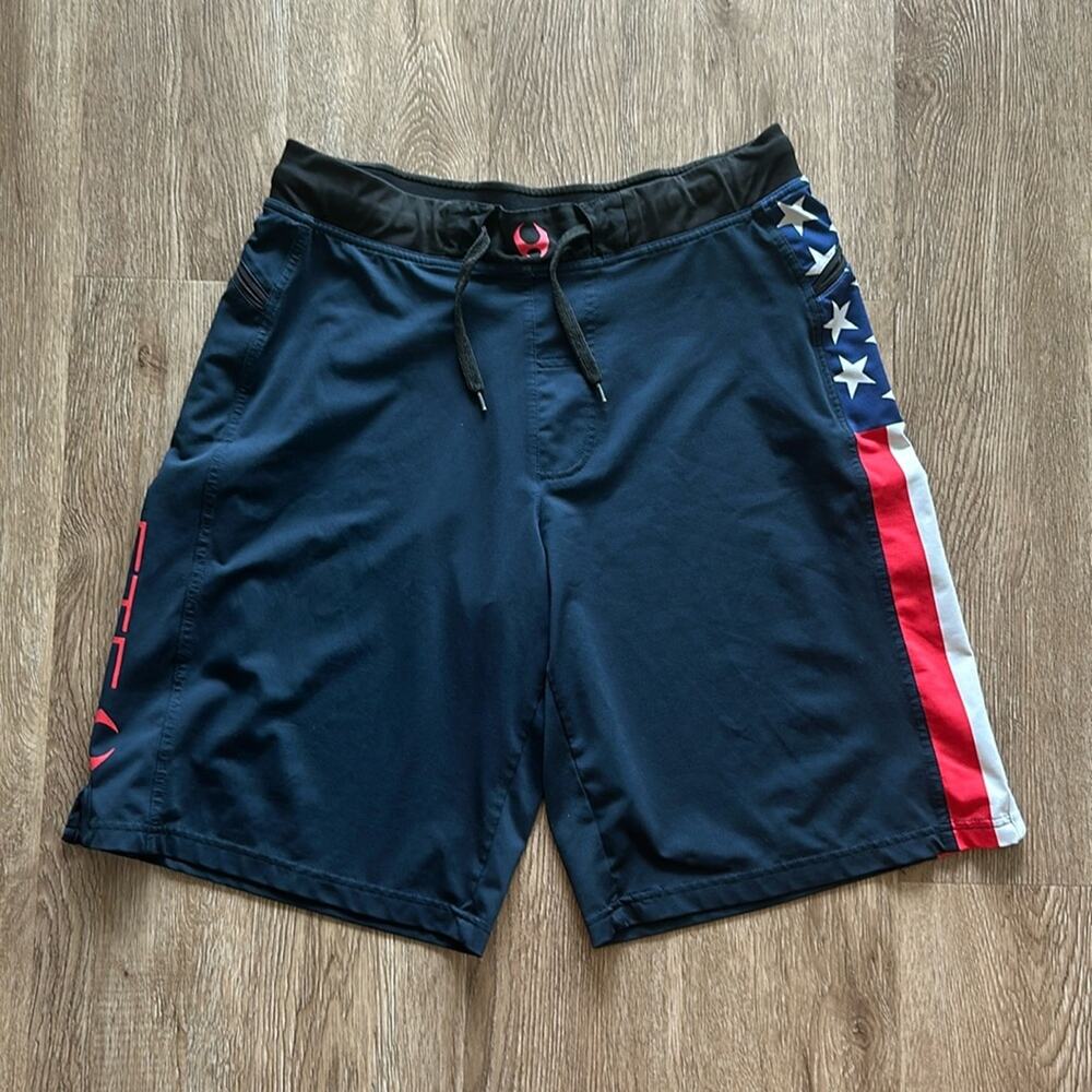 Hylete Helix Shorts Navy Blue Size Medium American Flag Athletic